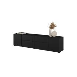 comodă TV Asimetric 2 sertare și 4 uși - culoare negru onix