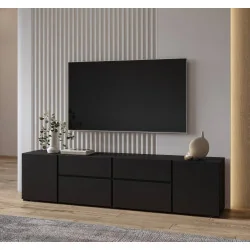 comodă TV Asimetric 2 sertare și 4 uși - culoare negru onix - living