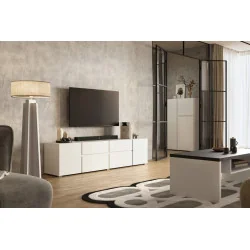 comodă TV Asimetric 2 sertare și 4 uși - culoare alb - living