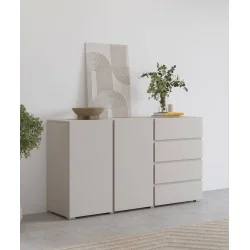 comodă living Asimetric 4 sertare și 2 uși - culoare cașmir