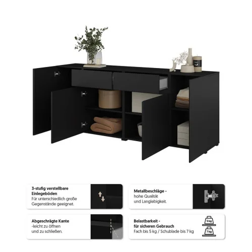 comodă Asimetric 4 uși 2 sertare - detalii - negru onix