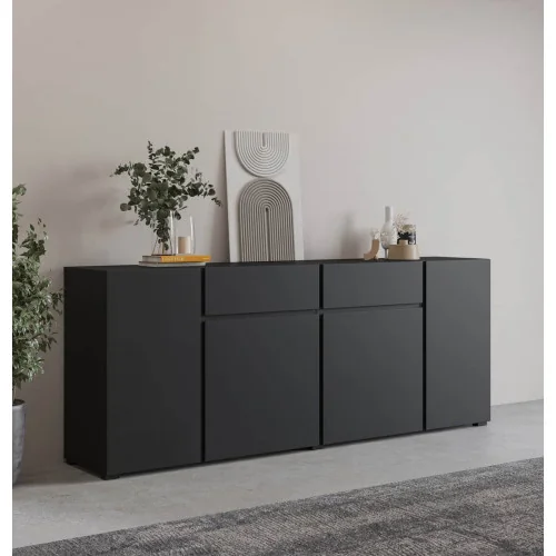 comodă Asimetric 4 uși 2 sertare - culoare negru onix