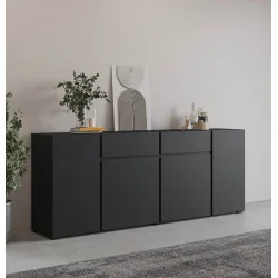 comodă Asimetric 4 uși 2 sertare - culoare negru onix