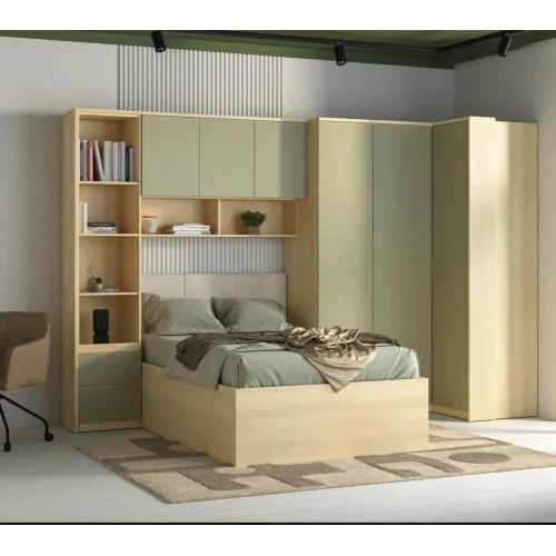 set mobilier dormitor Terra - stejar Lindberg + eucalipt (verde)