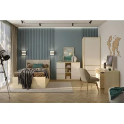set mobilier dulap + comoda + birou + pat Terra - stejar Lindberg + bej nisip