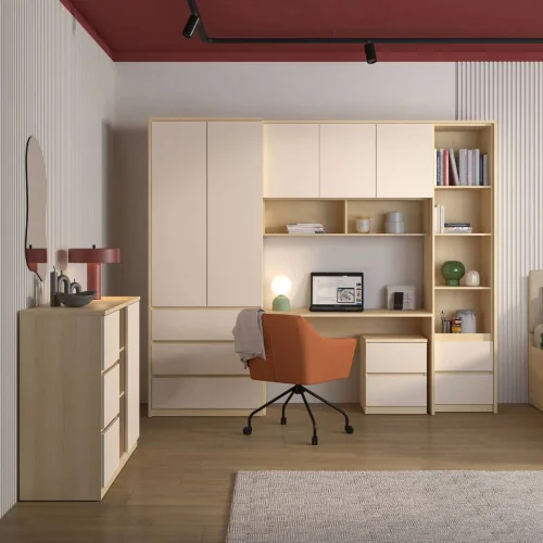 set mobilier Terra - dulap + birou - stejar Lindberg + bej nisip