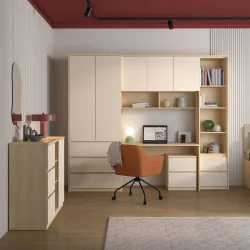 set mobilier Terra - dulap + birou - stejar Lindberg + bej nisip