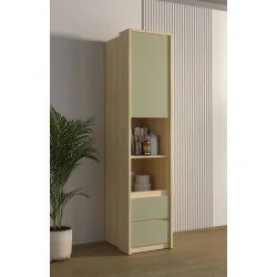 Dulap Terra 1 ușă mică, 2 sertare - deschise, culoare stejar Lindberg + eucalipt (verde)