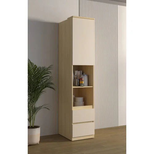 Dulap Terra 1 ușă mică, 2 sertare - varianta modulara - culoare stejar Lindberg + bej