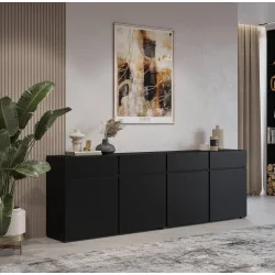 comodă Cross 4 sertare 4 uși - negru onix
