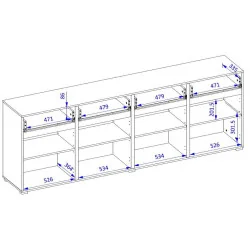comodă Cross 4 sertare 4 uși - cote interior