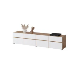 comodă Cross 4 sertare 4 uși - h 48 cm - culoare stejar + alb