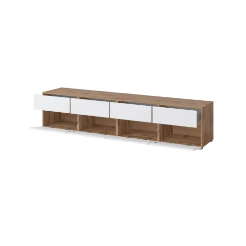 comodă Cross 4 sertare 4 uși - deschise - h 48 cm - culoare stejar + alb