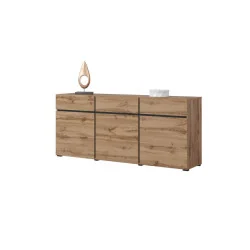 comodă Cross 3 sertare 3 uși - 180 cm - culoare stejar wotan + negru