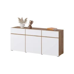 comodă Cross 3 sertare 3 uși - 180 cm - culoare alb + stejar