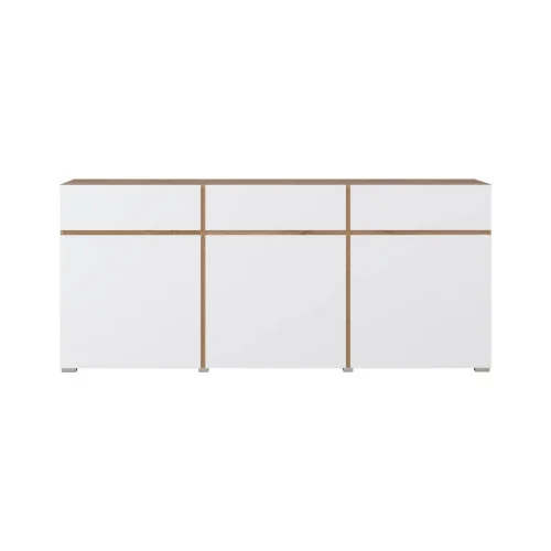 comodă Cross 3 sertare 3 uși - 180 cm - culoare alb + stejar wotan