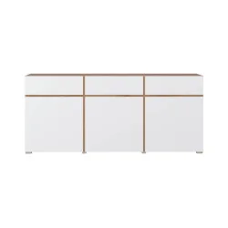 comodă Cross 3 sertare 3 uși - 180 cm - culoare alb + stejar wotan