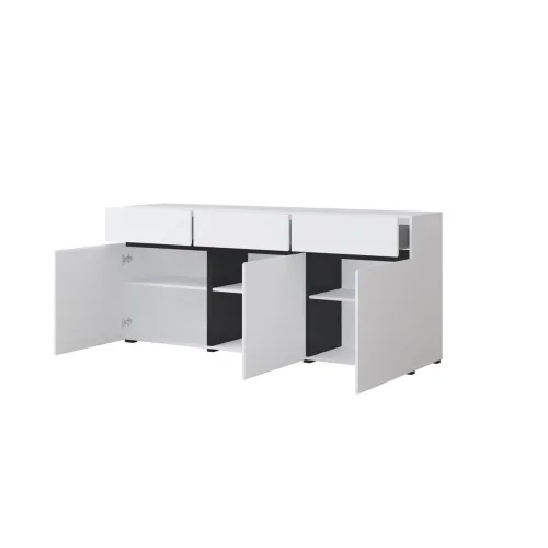 comodă Cross 3 sertare 3 uși - deschise, 180 cm - culoare alb + negru