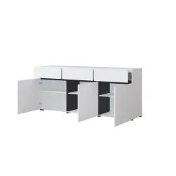 comodă Cross 3 sertare 3 uși - deschise, 180 cm - culoare alb + negru