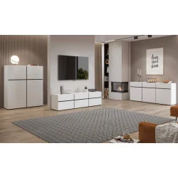 comodă living Cross 3 sertare 3 uși - 180 cm - culoare alb + negru