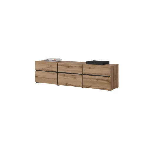 comodă Cross 3 sertare 3 uși - h 48 cm - culoare stejar + negru