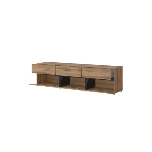 comodă Cross 3 sertare 3 uși - deschise - h 48 cm - culoare stejar + negru