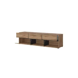 comodă Cross 3 sertare 3 uși - deschise - h 48 cm - culoare stejar + negru