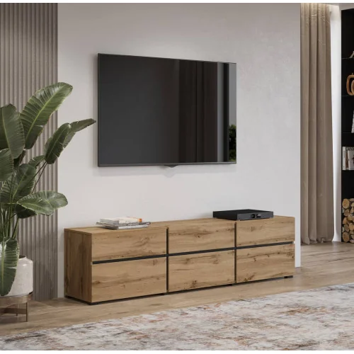 comodă TV Cross 3 sertare 3 uși - h 48 cm - culoare stejar + negru
