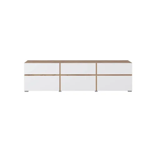 comodă Cross 3 sertare 3 uși - h 48 cm - culoare stejar + negru - frontal