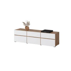 comodă Cross 3 sertare 3 uși - h 48 cm - culoare stejar + alb