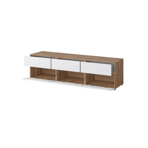 comodă Cross 3 sertare 3 uși - deschise - h 48 cm - culoare stejar + alb