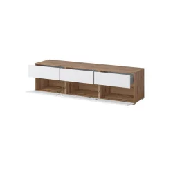 comodă Cross 3 sertare 3 uși - deschise - h 48 cm - culoare stejar + alb
