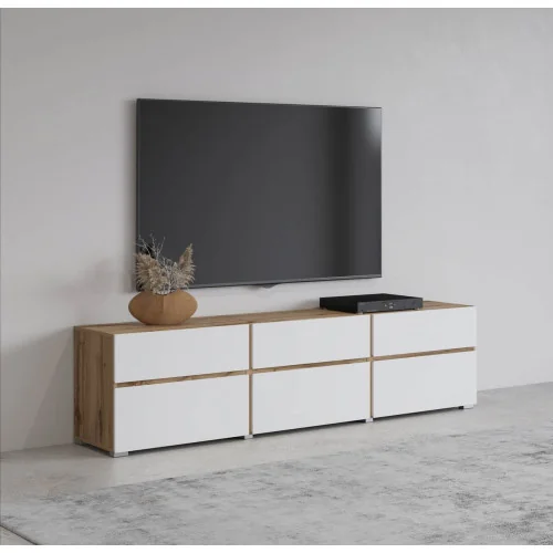 comodă Cross 3 sertare 3 uși - h 48 cm - culoare stejar + alb