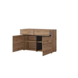 comodă Cross 2 uși 2 sertare deschise - 120 cm - culoare stejar wotan