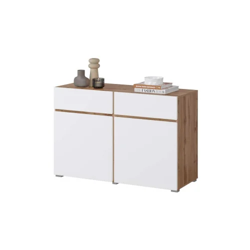 comodă Cross 2 uși 2 sertare - 120 cm - culoare stejar + alb