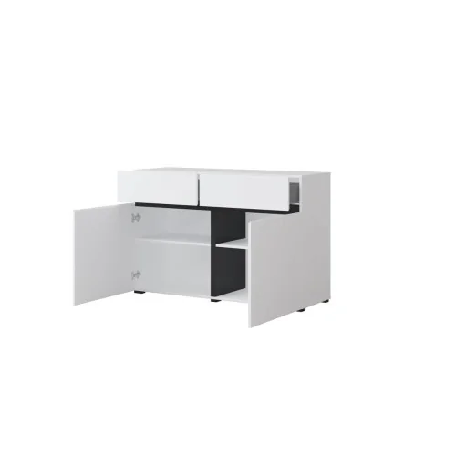comodă Cross 2 uși 2 sertare deschise - 120 cm - culoare alb