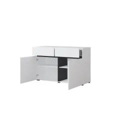 comodă Cross 2 uși 2 sertare deschise - 120 cm - culoare alb