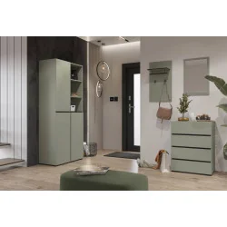 aranjament dulap Cross 3 uși pentru pantofi + placă cuier - culoare verde + negru