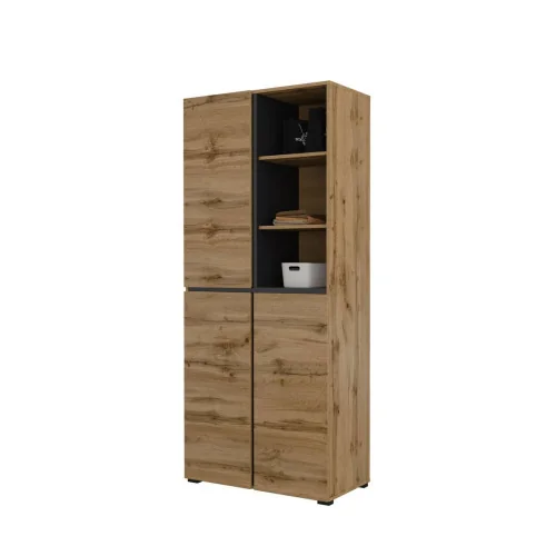 dulap Cross 3 uși - culoare stejar wotan + negru