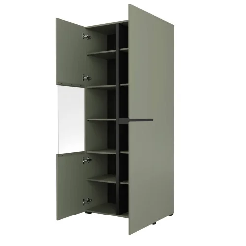 dulap vitrină Cross 3 uși deschise - 80 cm - culoare verde + negru