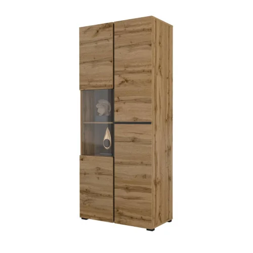 dulap vitrină Cross 3 uși - 80 cm - stejar wotan + negru