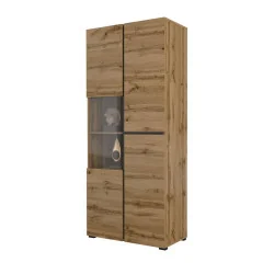 dulap vitrină Cross 3 uși - 80 cm - stejar wotan + negru