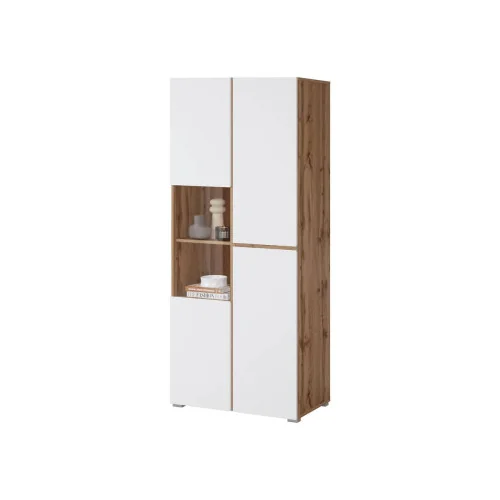 dulap vitrină Cross 3 uși - 80 cm - stejar wotan + alb