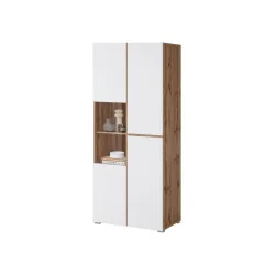 dulap vitrină Cross 3 uși - 80 cm - stejar wotan + alb