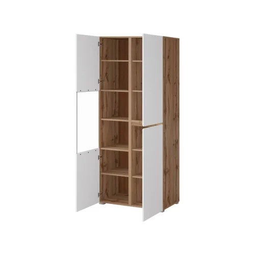 dulap vitrină Cross 3 uși deschise - 80 cm - stejar wotan + alb