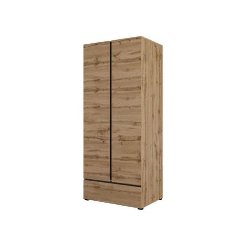 dulap haine Cross 2 uși 1 sertar - 89 cm - culoare stejar wotan + negru