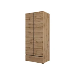dulap haine Cross 2 uși 1 sertar - 89 cm - culoare stejar wotan + negru
