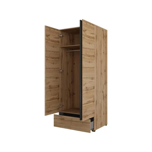 dulap haine Cross 2 uși 1 sertar deschise - 89 cm - culoare stejar wotan + negru
