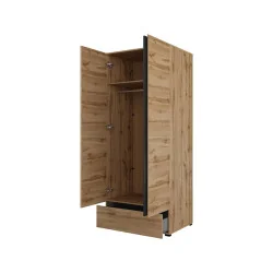 dulap haine Cross 2 uși 1 sertar deschise - 89 cm - culoare stejar wotan + negru