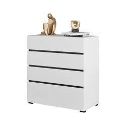 comodă Cross 4 sertare - 80 cm - culoare alb + negru